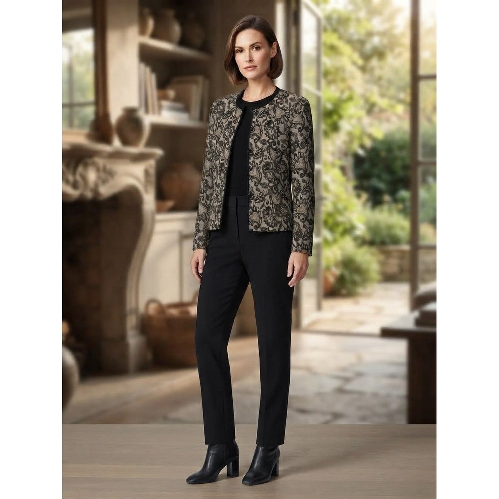 Coldwater Creek Womens Floral Tapestry Blazer Spanish Fabric Tan Black 10P